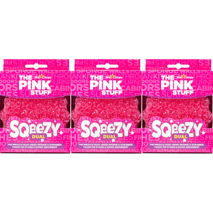 Stardrops – The Pink Stuff – SQeeZY Miracle Dual Sided Scrubber Sponge Scratch Free Solution for Ultimate Home Cleaning - Perfect for Kitchens Bathrooms and Outdoor Use 3-Pack