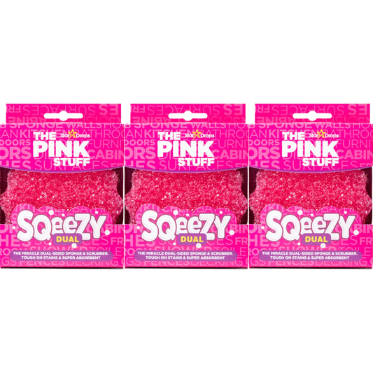 Stardrops – The Pink Stuff – SQeeZY Miracle Dual Sided Scrubber Sponge Scratch Free Solution for Ultimate Home Cleaning - Perfect for Kitchens Bathrooms and Outdoor Use 3-Pack