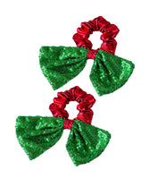 Bronzing Gilding Hair Scrunchies Floppy Metallic Ponytail Holders Gilding Hair Scrunchy BW32 (Red Green Bow)