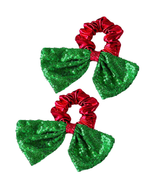 Bronzing Gilding Hair Scrunchies Floppy Metallic Ponytail Holders Gilding Hair Scrunchy BW32 (Red Green Bow)