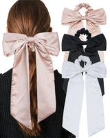 Silk Satin Hair Bow Scrunchies - 3PCS Solid Bow Hair Ties Scrunchy Bowknot Ponytail Holder for Women or Girls