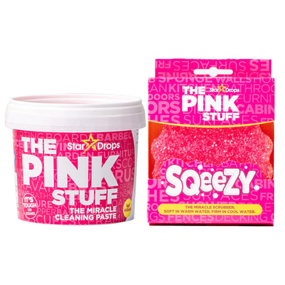 Stardrops - The Pink Stuff Miracle Cleaning Paste & SQeeZY Scrubber Sponge Bundle – All-Purpose Non-Scratch Cleaner for Kitchens Bathrooms Walls Floors Pots Grout and More