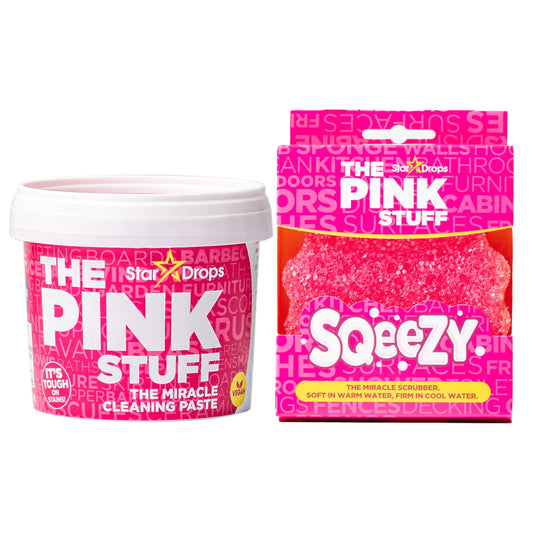 Stardrops - The Pink Stuff Miracle Cleaning Paste & SQeeZY Scrubber Sponge Bundle – All-Purpose Non-Scratch Cleaner for Kitchens Bathrooms Walls Floors Pots Grout and More
