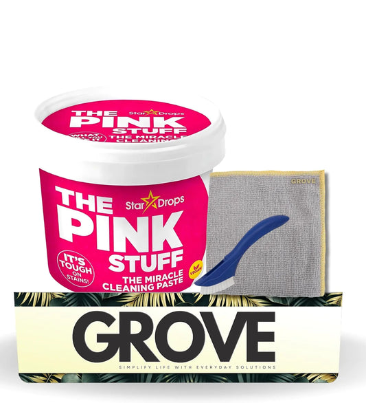 The Pink Stuff Fruity Scent Multi-Purpose Cleaner Paste 17.6 oz Bundle with Microfiber Cloth + Scrub Brush - Tough on Stains - Gentle on Surfaces for Bathroom Kitchen & More - (3 Items)